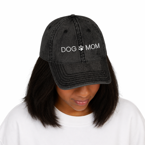 Dog Mom Vintage Hat Embroidered , Distressed Cotton Cap , 5 Colors