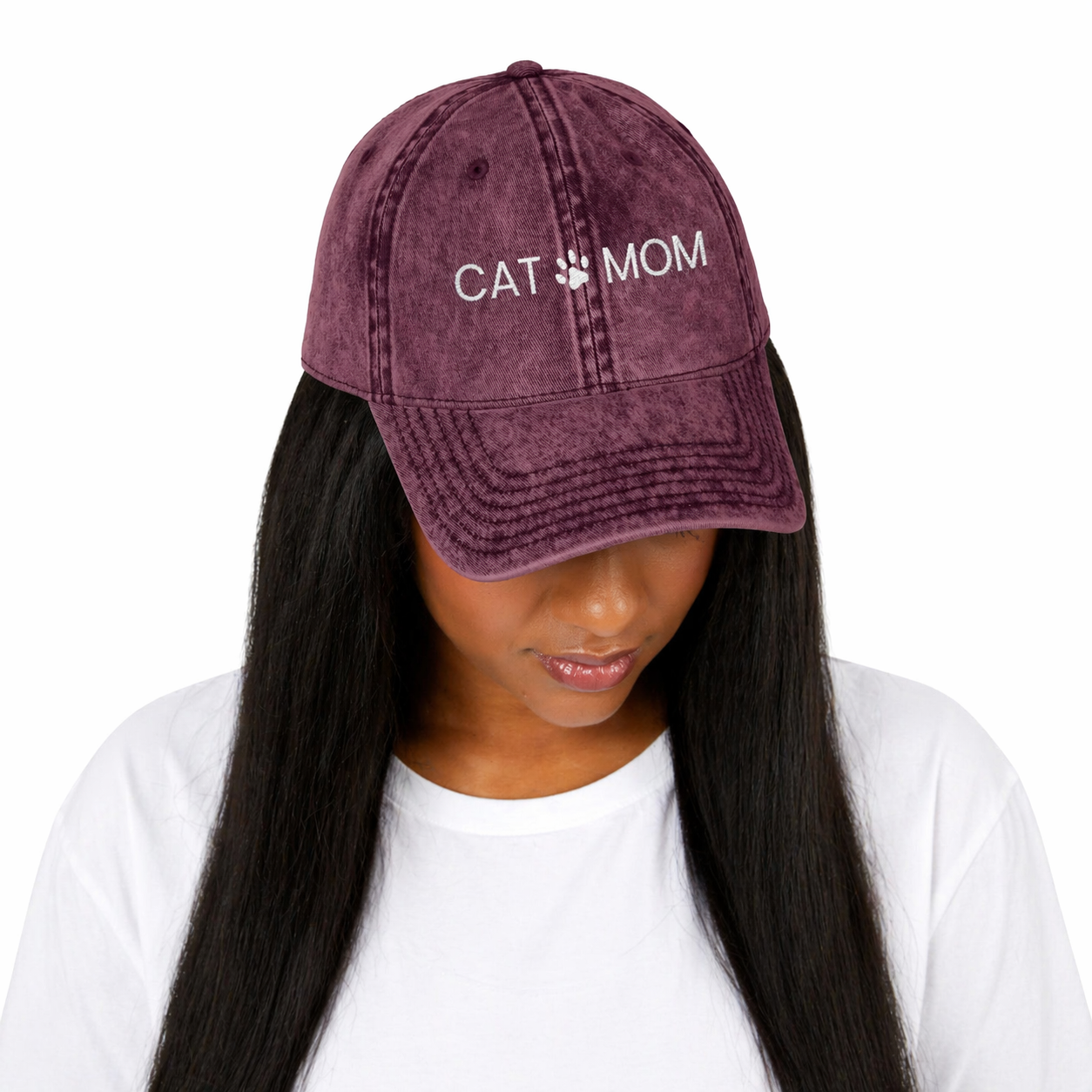 Cat Mom Embroidered Hat – Vintage Washed Cotton Cap (6 Colors)