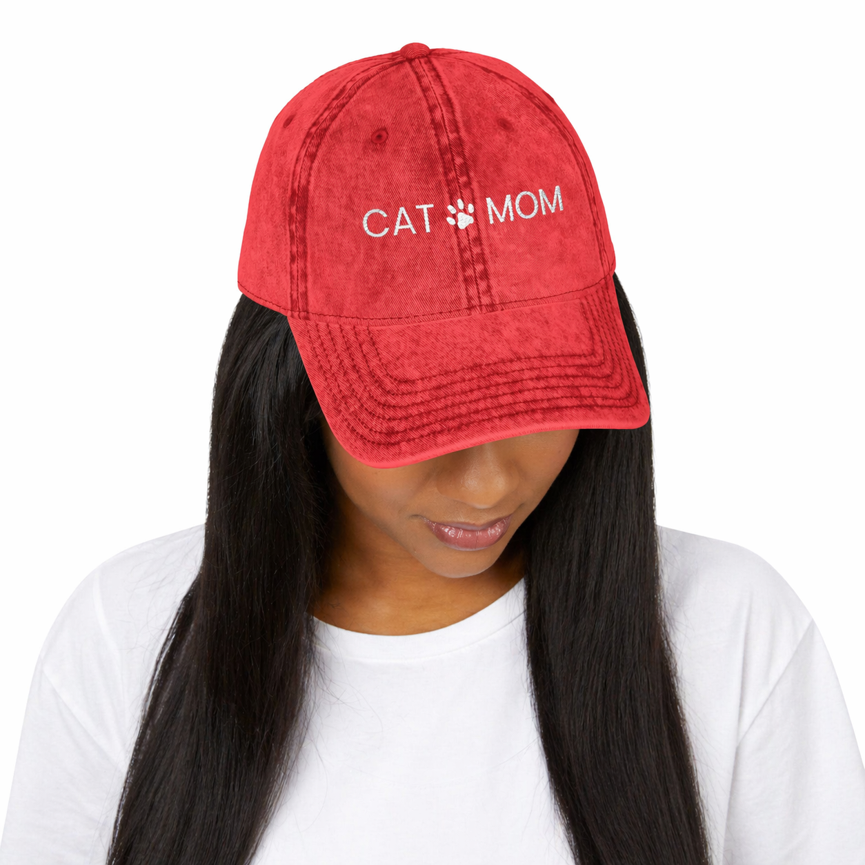Cat Mom Embroidered Hat – Vintage Washed Cotton Cap (6 Colors)