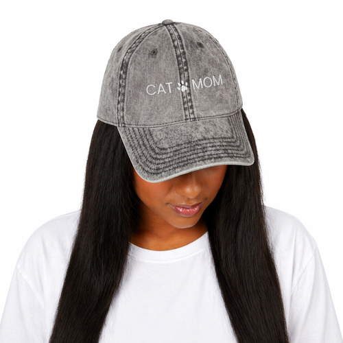 Cat Mom Embroidered Hat – Vintage Washed Cotton Cap (6 Colors)