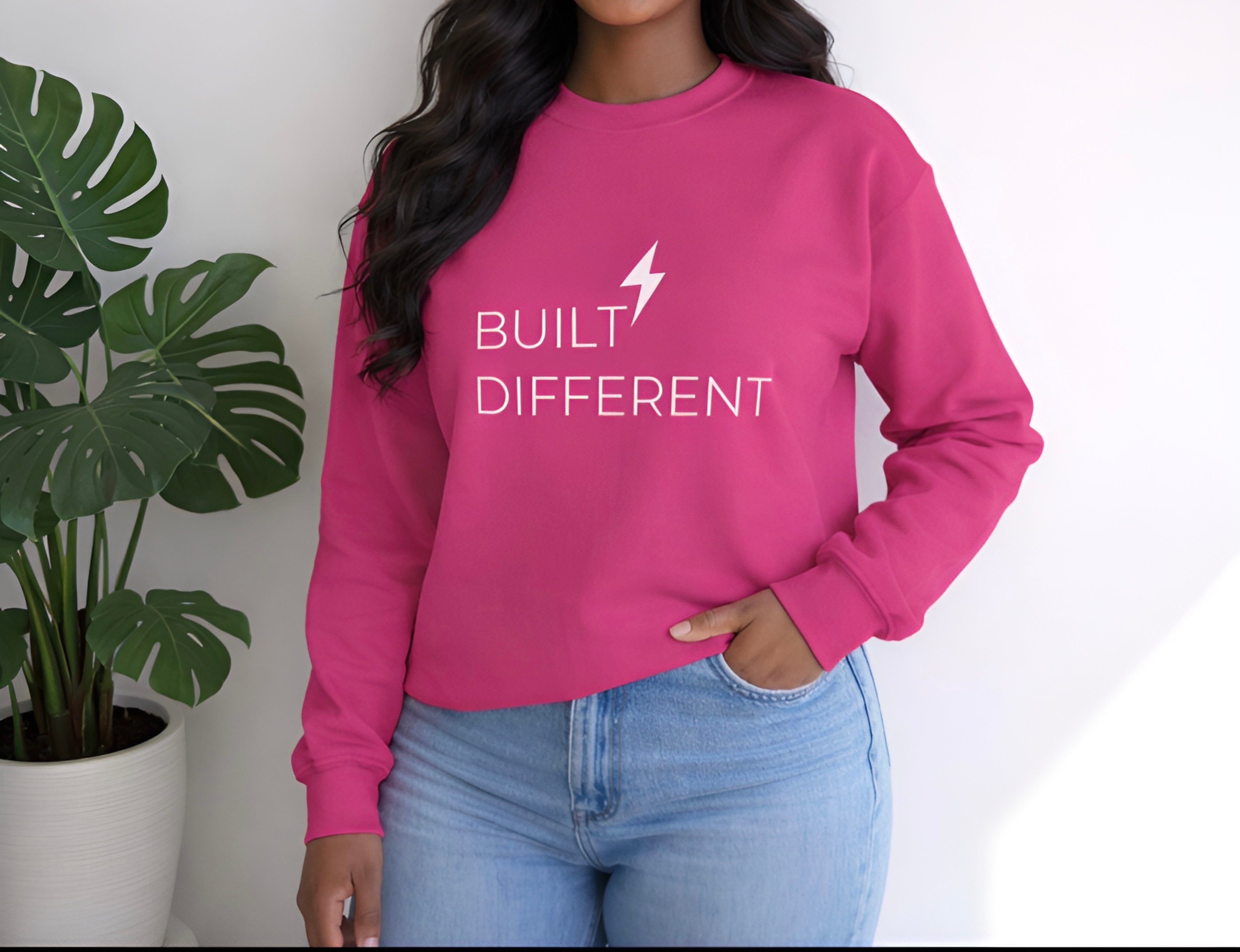 Built Different Sweatshirt, Motivational Crewneck Sweatshirt, Inspirational Quote Sweater, Confidence Streetwear, Unisex Gift , 12 Colors