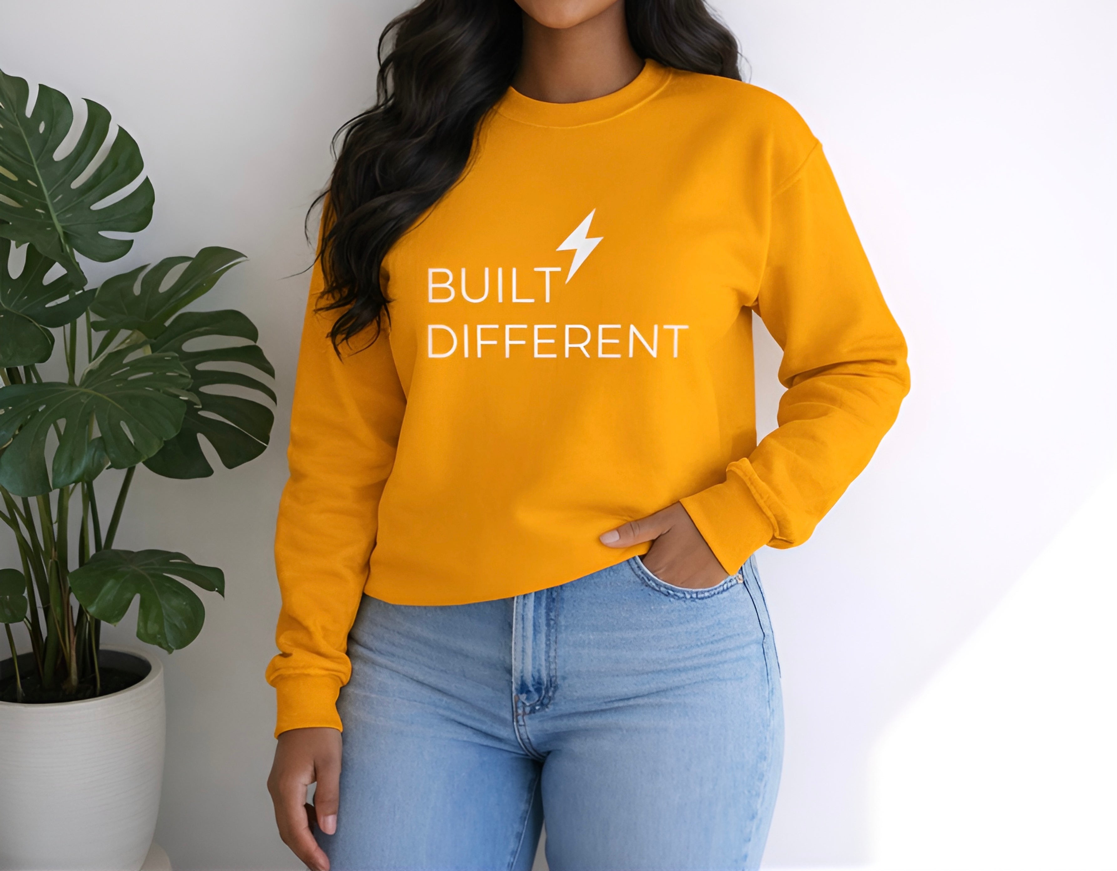 Built Different Sweatshirt, Motivational Crewneck Sweatshirt, Inspirational Quote Sweater, Confidence Streetwear, Unisex Gift , 12 Colors